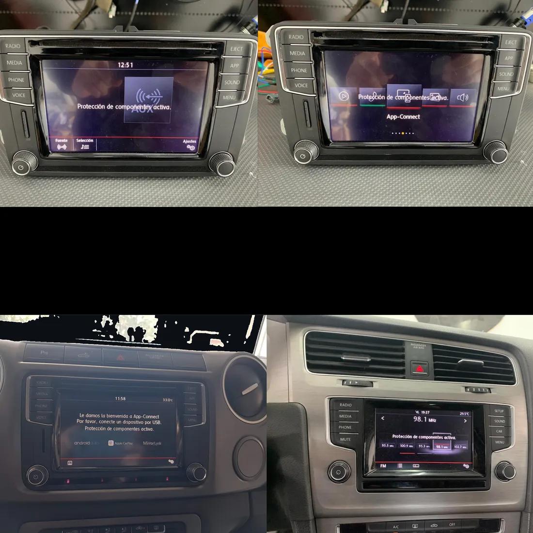 Pantallas Volkswagen con protección de componentes activa, desbloqueadas en el taller